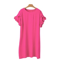 Strawberry Pink Solid Ruffled Sleeve Plus Size Mini Dress - 2X thumbnail
