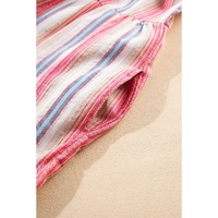 White Stripe Plus Size Embroidered Detail Flared 3/4 Sleeve V Neck Dress - 3X thumbnail