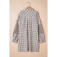 White Stripe Plus Size Plaid Buttoned Raw Hem Tunic Shirt Dress - 1X thumbnail