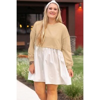 Apricot Color Block Patchwork Ruffled Plus Size Mini Dress - 4X thumbnail