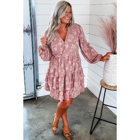 Peach Blossom Floral Surplice V Neck Tiered Ruffled Plus Size Dress - 1X thumbnail