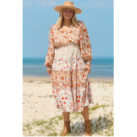 Khaki Plus Size Floral Tiered Ruffle Maxi Dress - 1X thumbnail