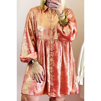 Peach Blossom Metallic Balloon Sleeve Shirt Plus Size Mini Dress - 1X thumbnail