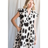 White Polka Dot Print Ruffled Sleeve Pocketed Plus Size Midi Dress - 4X thumbnail