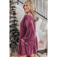 Meadow Mauve Plus Size Textured Velvet Tiered Buttons Tiered Dress - 1X thumbnail