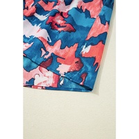 Blue Abstract Print Shirred Ruffled Short Sleeve Tiered Plus Size Mini Dress - 1X thumbnail