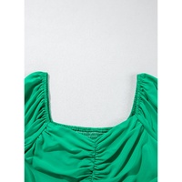 Bright Green Ruched Front Puff Sleeve Plus Size Long Dress - 4X thumbnail