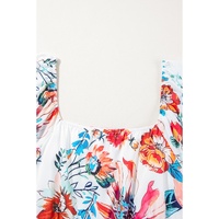 White Floral Square Neck Puff Sleeve Flowy Plus Size Midi Dress - 2X thumbnail