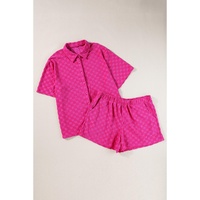 Peach Blossom Plus Size Checkered Terry Knit Short 2pcs Outfit - 1X thumbnail