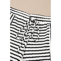 Black Stripe Collared V Neck Long Sleeve Top Plus Shorts Set - 1X thumbnail