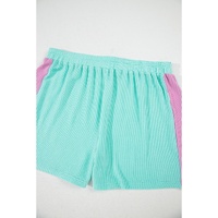 Light Blue Plus Size Color Block Corded Knit Tee and Shorts Set - 1X thumbnail