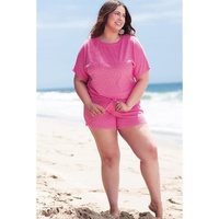 Rose Red Solid Waffle Knit Plus Size Two Piece Set - 1X thumbnail