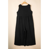 Black Plus Size Sleeveless Button Front Loose Jumpsuit - 4X thumbnail