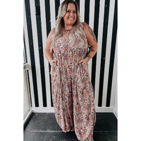 Multicolour Plus Size Paisley Print Sleeveless V Neck Jogger Jumpsuit - 1X thumbnail