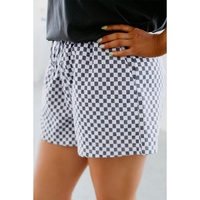 Gray Checkerboard Lace-Up High Waist Plus Size Casual Shorts - 3X thumbnail