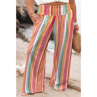 Orange Stripe Plus Size Boho Smocked Waist Loose Pants - 1X thumbnail