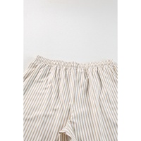 Khaki Stripe Plus Size Drawstring High Waist Wide Leg Pants - 1X thumbnail