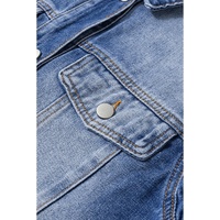 Peacock Blue Ruffled Frayed Short Sleeve Plus Size Denim Jacket - 4X thumbnail