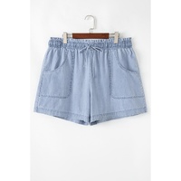 Beau Blue Pocketed Drawstring High Waist Plus Size Denim Shorts - 4X thumbnail