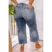 Medium Grey Plus Size Button Fly High Waist Ripped Straight Leg Jeans - 4X thumbnail