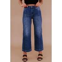 Navy Blue Plus Size Seamed Wide Leg High Waist Jeans - 4X thumbnail