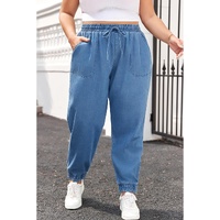 Dusk Blue Drawstring Waist Pocketed Plus Size Denim Joggers - 3X thumbnail