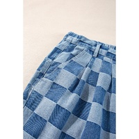 Azura Exchange Dusk Blue Plus Size Checkered Seamed High Waist Wide Leg Jeans - 4X thumbnail