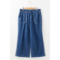 Azura Exchange Sail Blue Washed Denim Chambray Loose Plus Size Pants - 3X thumbnail