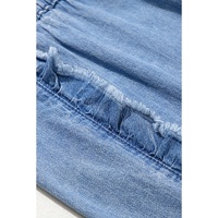 Blue Plus Size Lace up Waist Ruffled Trim Ankle Length Jeans - 3X thumbnail