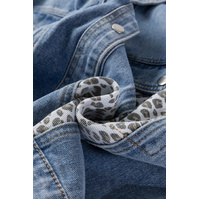 Beau Blue Leopard Patchwork Flap Detail Plus Size Denim Jacket - 3X thumbnail