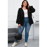 Black Plus Size Bishop Sleeve Zip Up Hooded Jacket - 3X thumbnail