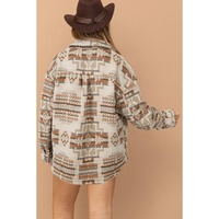 White Aztec Geometric Print Pockets Plus Size Jacket - 3X thumbnail