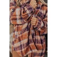 Multicolour Plus Size Plaid Print Collared Button up Jacket - 2X thumbnail