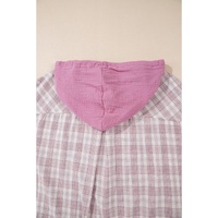 Bonbon Plaid Print Drawstring Hooded Button-up Plus Size Shirt - 2X thumbnail