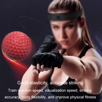 Indoor Boxing Reflex Training Ball With Headband - Black Pu Speed Ball - Rubber Ball Red thumbnail