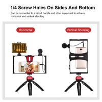 Live Broadcast Vlogging Kit With Led Light Microphone Tripod & Cold Shoe Head - Blue thumbnail
