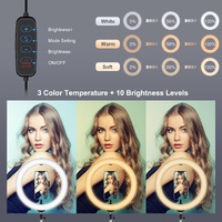 10.2 Led Ring Light with Tripod & Dual Phone Brackets - Usb Dimmable Dual Colour Temperature Selfie Remote - Black thumbnail