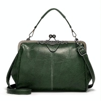 Adjustable Leather Crossbody Bag with Vintage Buckle - Green thumbnail