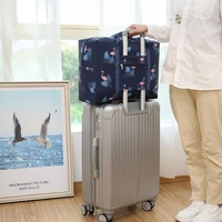 Waterproof Foldable Travel Bag - Compact & Durable - Navy Blue Flamingo thumbnail