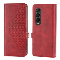 Leather Grid Texture Phone Case with Lanyard for Samsung Galaxy z Fold 4 - Red thumbnail