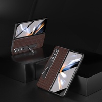 Premium Leather Phone Case with Holder for Samsung Galaxy z Fold 4 / 5g - Luxury Design - Coffee thumbnail