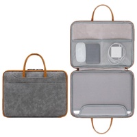 Waterproof Leather Computer Bag - 15 / 15.6 / 16 Inches Fully Open & Portable - Gray Black thumbnail