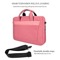 Expandable Laptop Bag - Waterproof Oxford Cloth Detachable Shoulder Strap - Black thumbnail