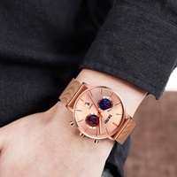 Men Stainless Steel Quartz Watch with Map Pattern Calendar - 9231 - Blue thumbnail