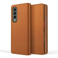 Foldable Leather Phone Case for Samsung Galaxy z Fold 4 - Horizontal Flip - Plain Brown thumbnail