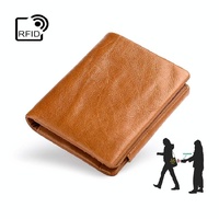Multi-functional Oil Wax Leather Rfid Wallet - Coffee thumbnail