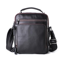 Men Large Capacity One Shoulder Leather Messenger Bag - Napa Texture Black thumbnail