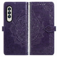 Embossed Mandala Leather Phone Case for Samsung Galaxy z Fold 4 - Green thumbnail