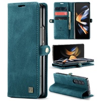 Vintage Rfid Leather Phone Case for Samsung Galaxy z Fold 4 - Black thumbnail