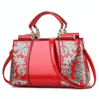 Shiny Leather Handbag with Single-sided Embroidery - Rice-White thumbnail